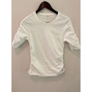 Rag & Bone White Cotton Ruched Sleeve Side Gathered Crew Neck Tee Shirt Small